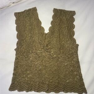 Zara Olive Lace Scalloped Top